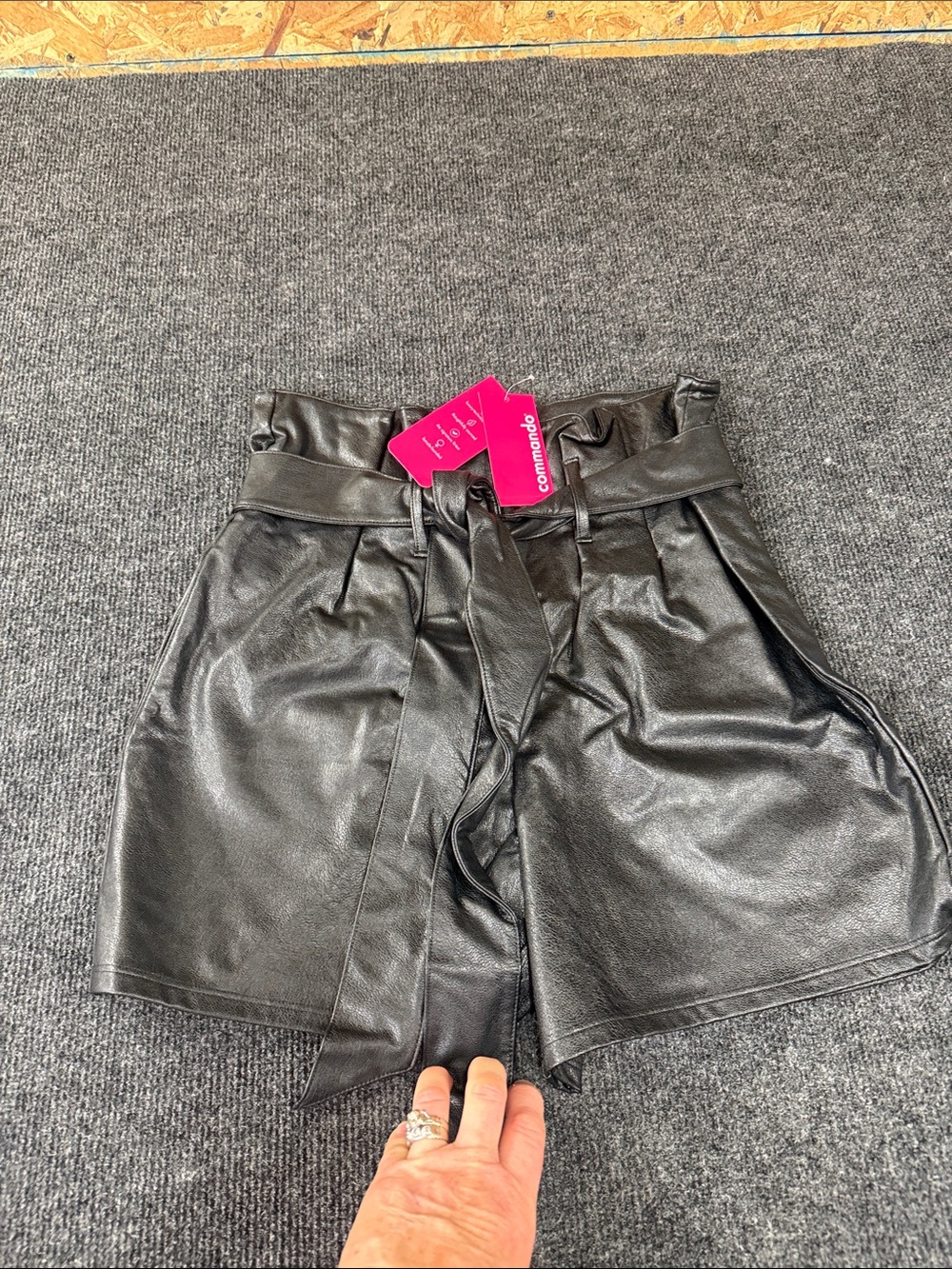 Commando Black Faux Leather Paperbag Waist Shorts with Tie Belt